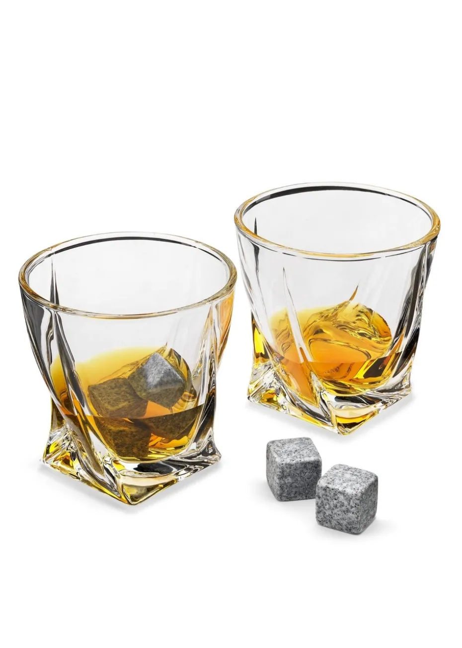 Connoisseur Creations Clear Twisted Glass with Ice Stones Set of 2