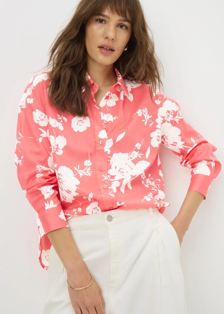Coral Cotton Floral Shirt
