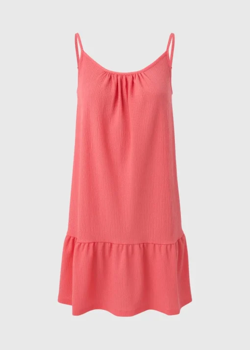 Coral Crinkle Cami Mini Dress