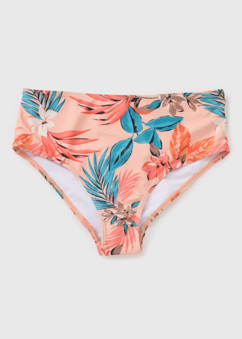 Coral Floral Highwaist Bikini Bottoms
