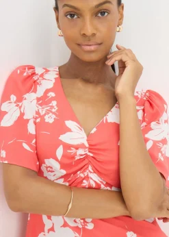 Coral Floral Mini Tea Dress