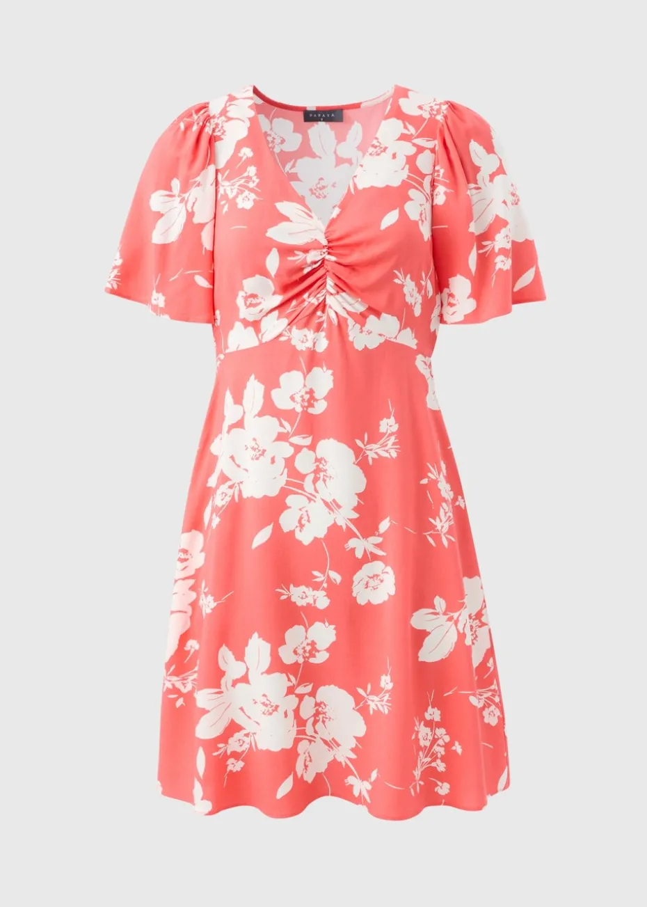 Coral Floral Mini Tea Dress