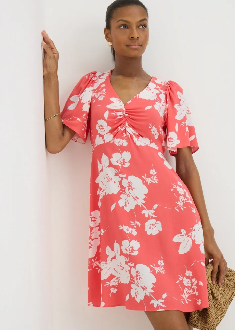 Coral Floral Mini Tea Dress