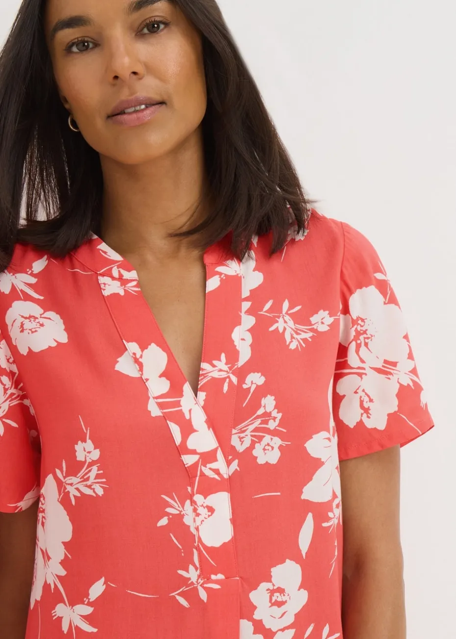 Coral Floral Popover Tunic