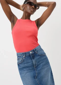 Coral High Neck Ribbed Vest