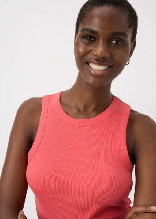 Coral High Neck Ribbed Vest