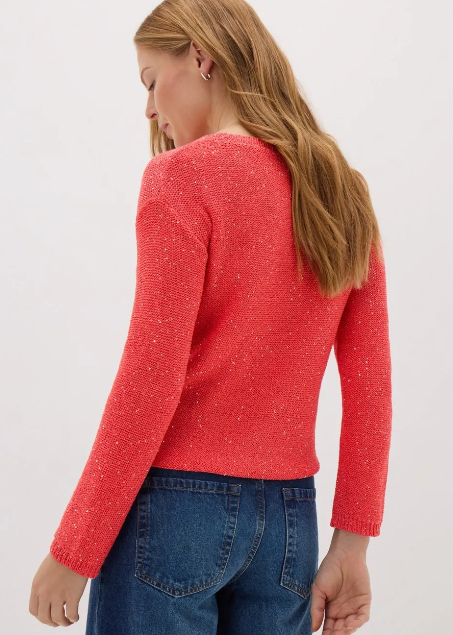 Coral Sequin Boat Neck Jumper