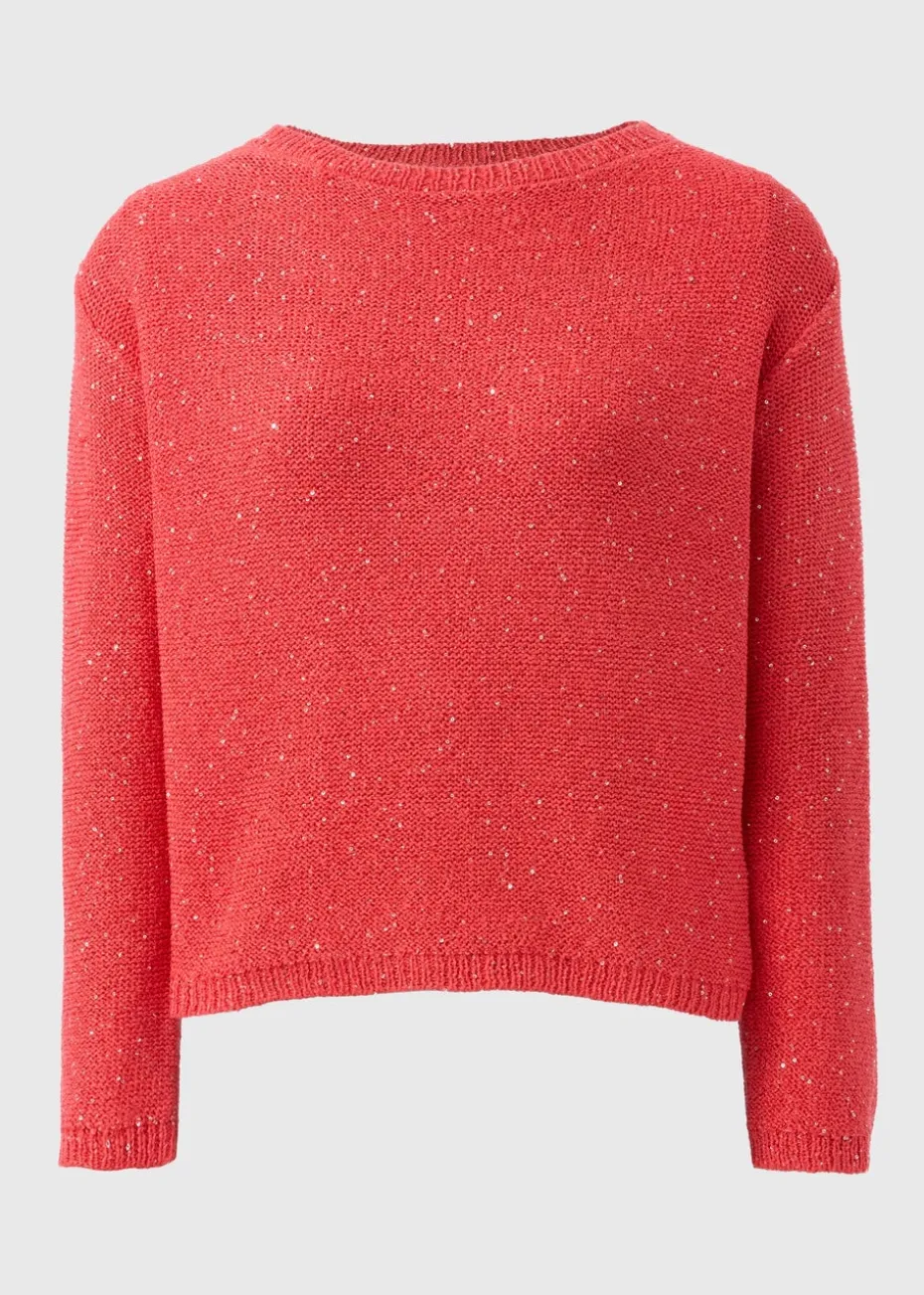 Coral Sequin Boat Neck Jumper