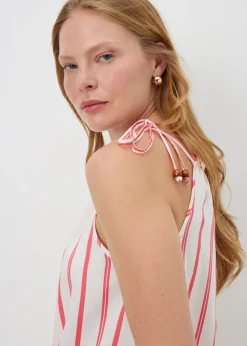Coral Stripe High Neck Cami Top