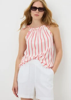 Coral Stripe High Neck Cami Top