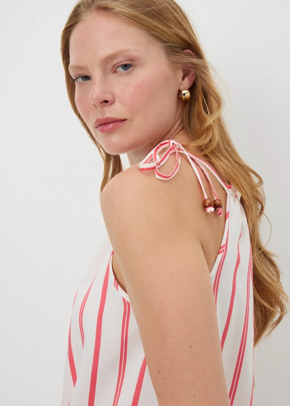 Coral Stripe High Neck Cami Top