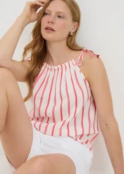Coral Stripe High Neck Cami Top