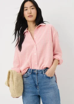 Coral Stripe Seersucker Cotton Shirt