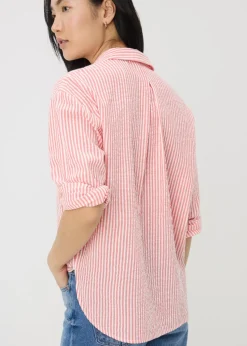 Coral Stripe Seersucker Cotton Shirt