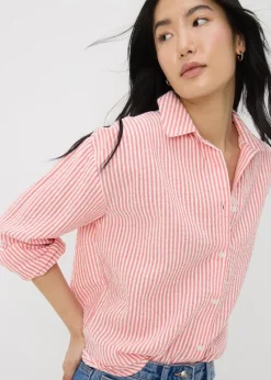 Coral Stripe Seersucker Cotton Shirt
