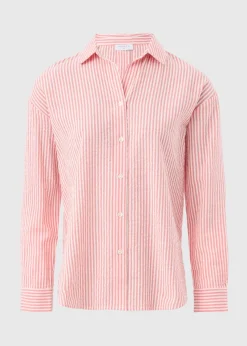 Coral Stripe Seersucker Cotton Shirt