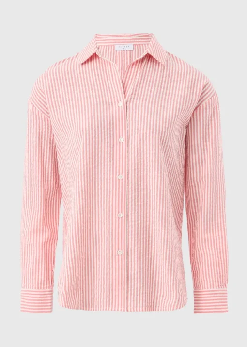 Coral Stripe Seersucker Cotton Shirt