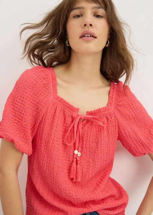 Coral Textured Gypsy Top