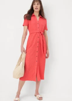 Coral Textured Shirt Midi Dress