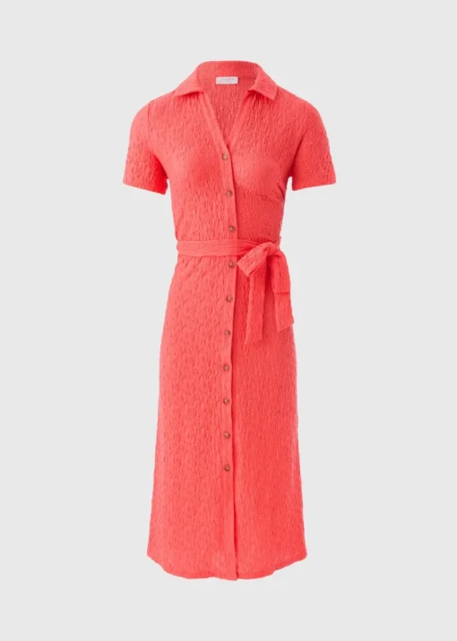 Coral Textured Shirt Midi Dress