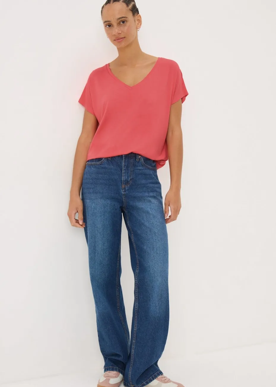 Coral V-Neck Relaxed Fit T-Shirt