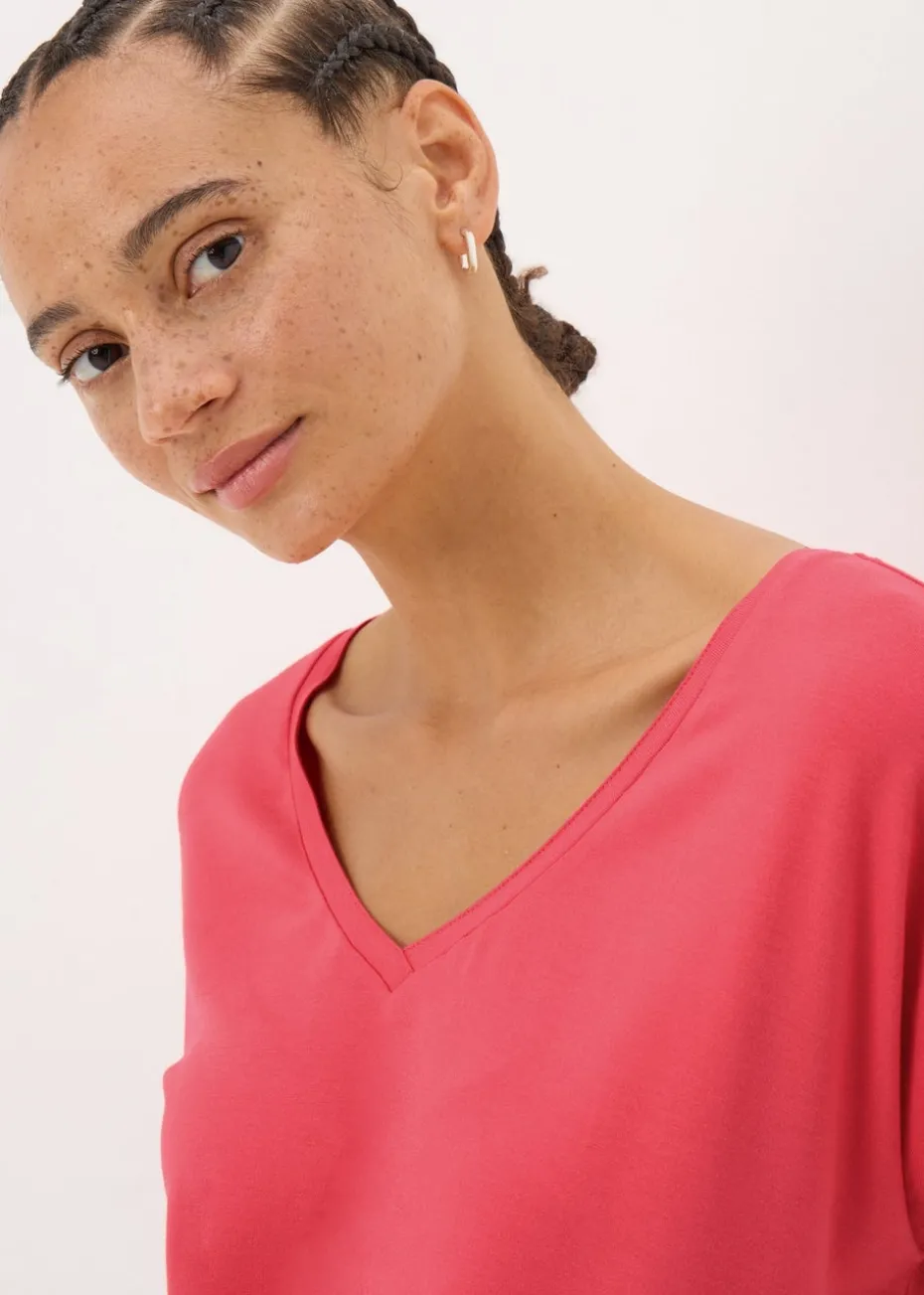 Coral V-Neck Relaxed Fit T-Shirt