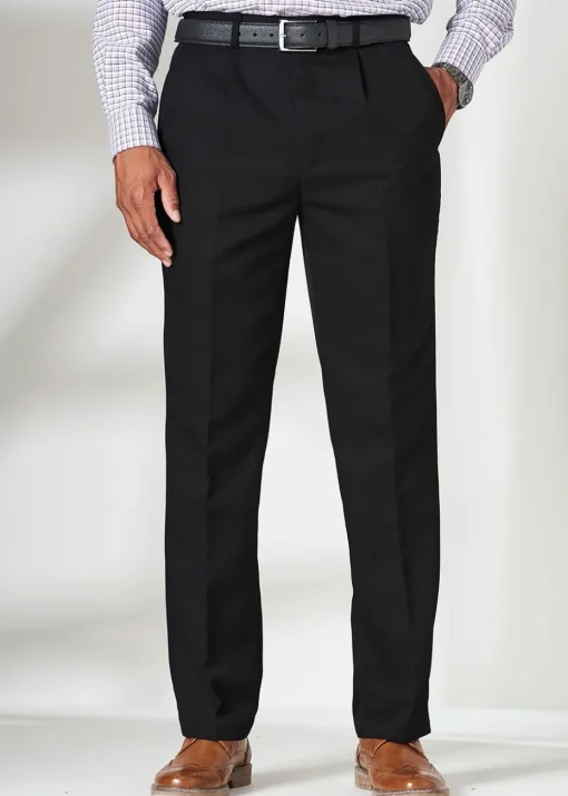 Cotton Traders Black Pleat Front Supreme Easy-Care Trousers