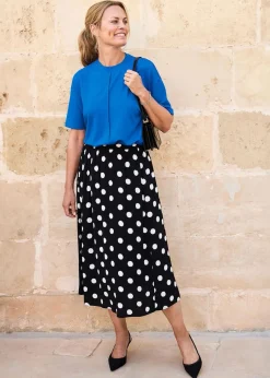 Cotton Traders Black Printed Pull-On Midi Skirt