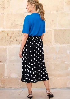 Cotton Traders Black Printed Pull-On Midi Skirt