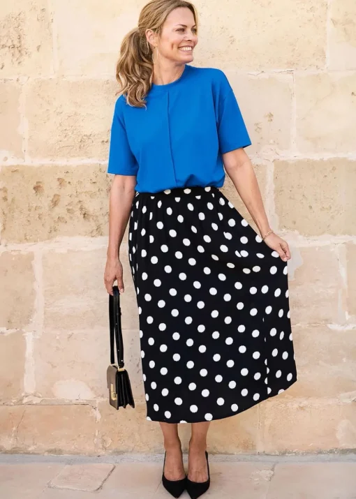 Cotton Traders Black Printed Pull-On Midi Skirt