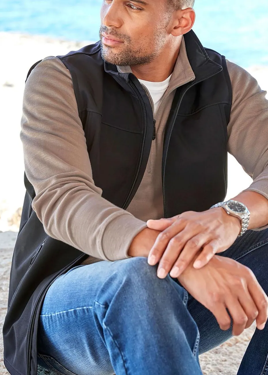 Cotton Traders Black Showerproof Fleece Lined Gilet Soft Shell