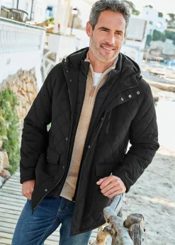 Cotton Traders Black Showerproof Quilted Mock Coat