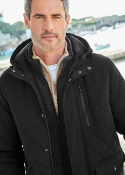 Cotton Traders Black Showerproof Quilted Mock Coat