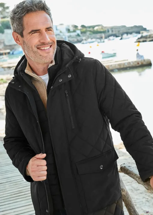Cotton Traders Black Showerproof Quilted Mock Coat