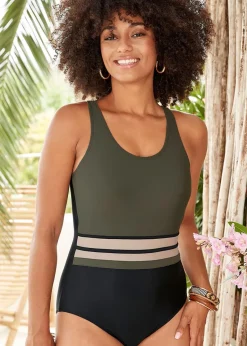 Cotton Traders Black Tummy Control Adjustable Strap Swimsuit