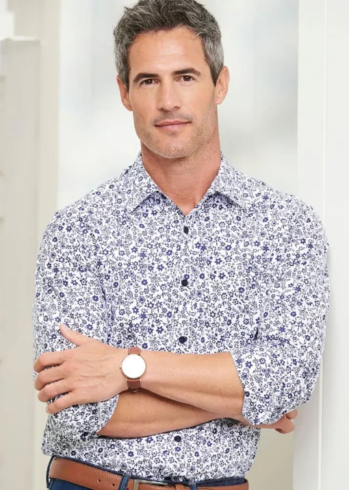 Cotton Traders Blue Long Sleeve Soft Touch Print Shirt