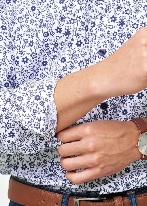 Cotton Traders Blue Long Sleeve Soft Touch Print Shirt