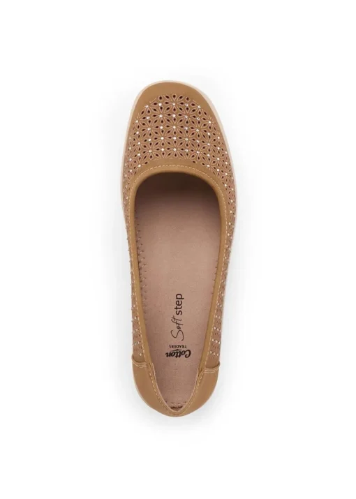 Cotton Traders Chestnut Jewelled Laser Cut Shoes