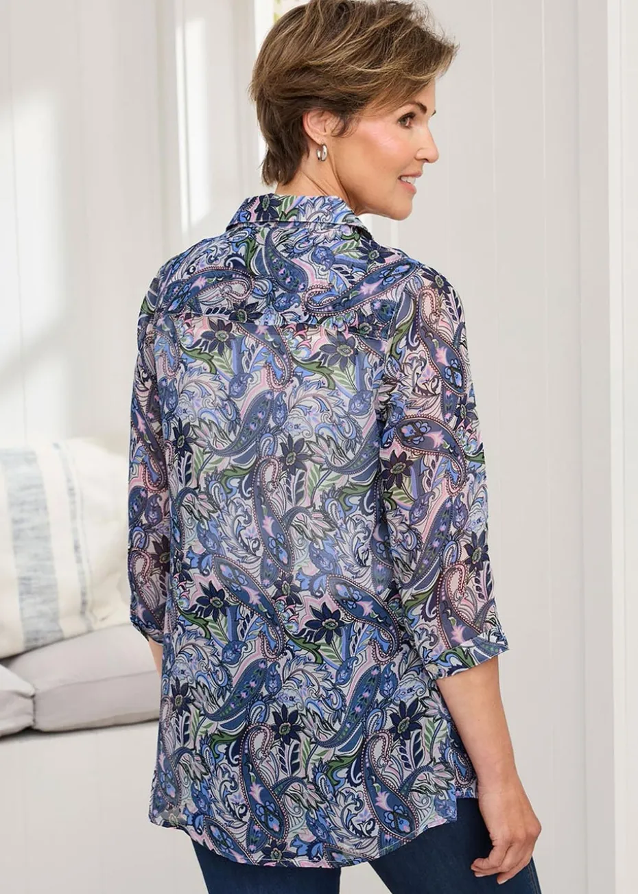 Cotton Traders Cream Pintuck Chiffon Blouse & Cami