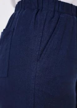 Cotton Traders Dark Blue Viscose Linen Blend Crop Trousers