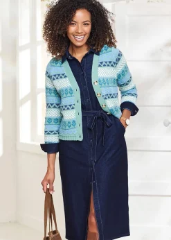 Cotton Traders Dark Blue Jersey Denim Midi Shirt Dress