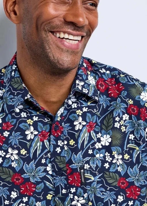 Cotton Traders Dark Blue Guinness Short Sleeve Soft Touch Hawaiian Print Shirt