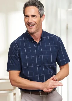 Cotton Traders Dark Blue Short Sleeve Supreme Easy Care Shirt