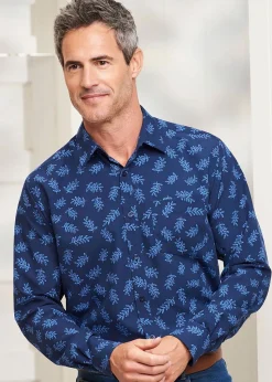 Cotton Traders Dark Blue Long Sleeve Soft Touch Print Shirt