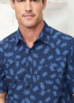 Cotton Traders Dark Blue Short Sleeve Soft Touch Print Shirt