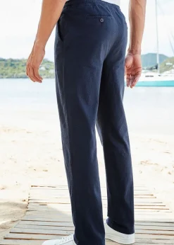 Cotton Traders Dark Blue Stretch Seersucker Trousers