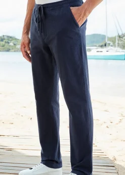 Cotton Traders Dark Blue Stretch Seersucker Trousers