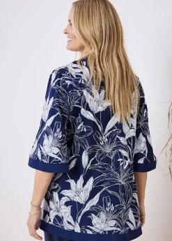 Cotton Traders Dark Blue Printed Kimono