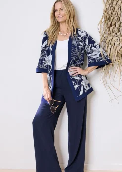 Cotton Traders Dark Blue Printed Kimono