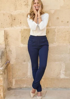 Cotton Traders Dark Blue Stretch Jersey Denim Slim-Fit Pull-On Jeggings